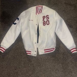 Graphic Red and White Vintage Varsity Jacket